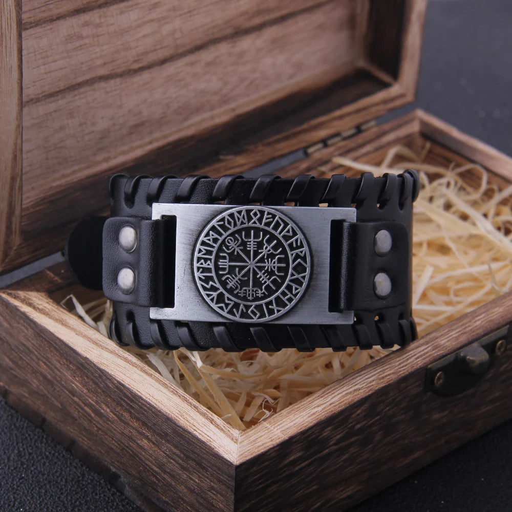 Viking Leather Bracelet - Braided Cuff Bangle