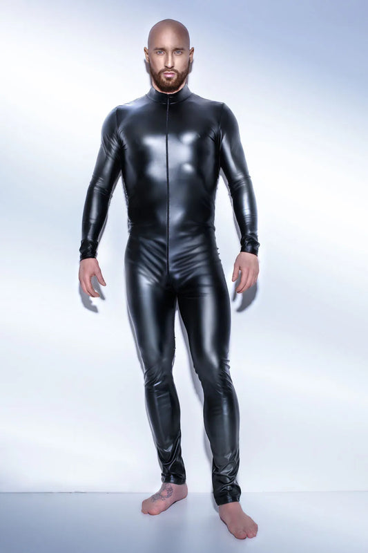 Wetlook Faux Leather Bodysuit - Metallic Catsuit