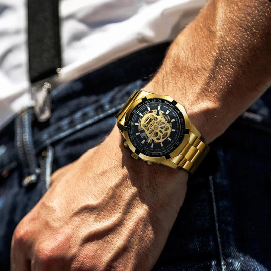 Skull Skeleton Watch - Gold Automatic Hip Hop