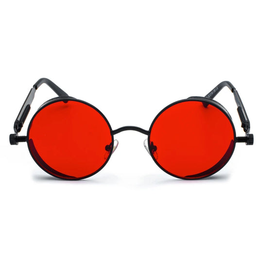 Kachawoo Steampunk Round Sunglasses - Red Lens Metal