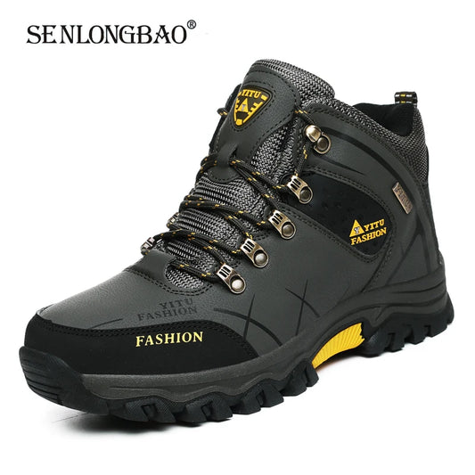Men's Waterproof Winter Snow Boots - Insulated Leather Hiking Work Boots