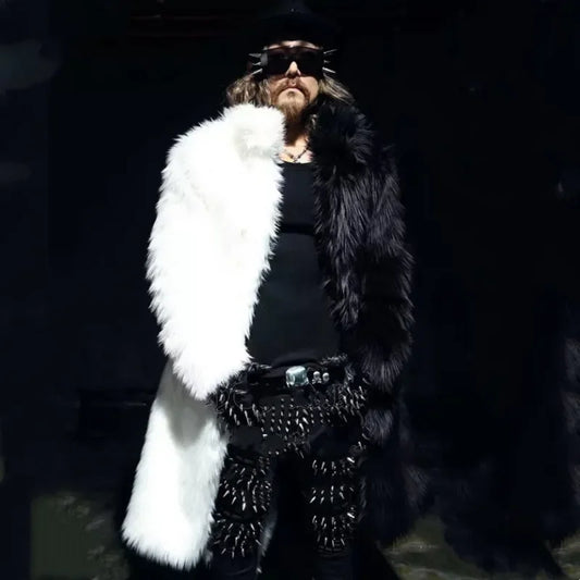 Patchwork Faux Fur Coat - Black & White Trench