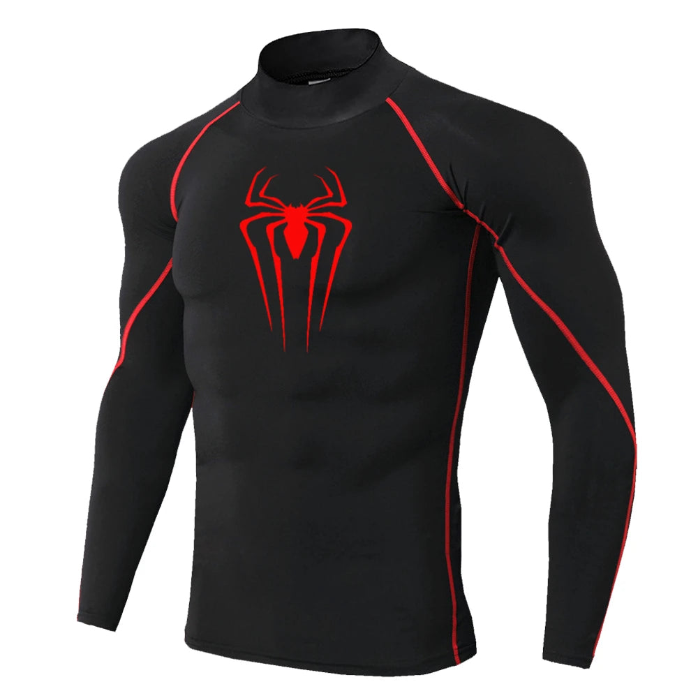 Spider-Print Compression Shirt - Men's Turtleneck Training Base Layer