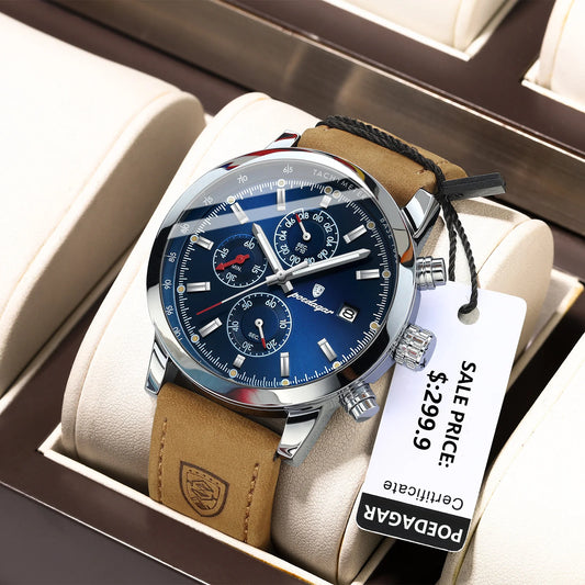 POEDAGAR Chronograph Watch - Leather Luminous Sports