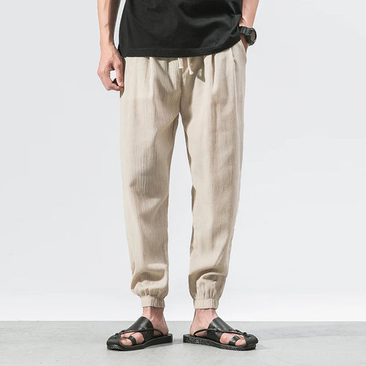 Cotton Linen Harem Pants - Chinese Style Joggers