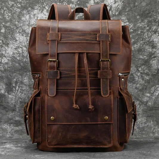 Men's Genuine Leather Backpack - 17 Inch Laptop Travel Daypack