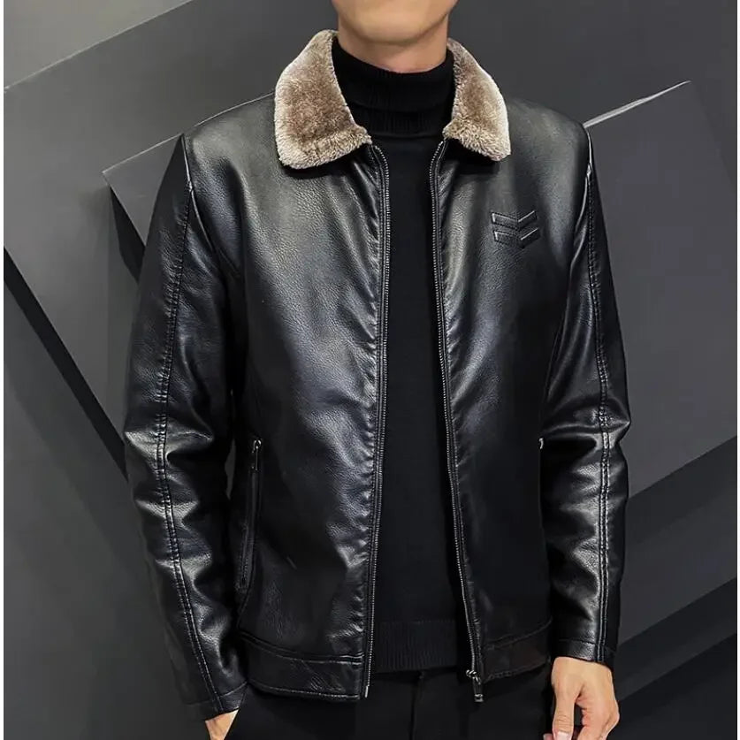 Men's Premium Leather Jacket - Winter Warmth Thickened Workcoat