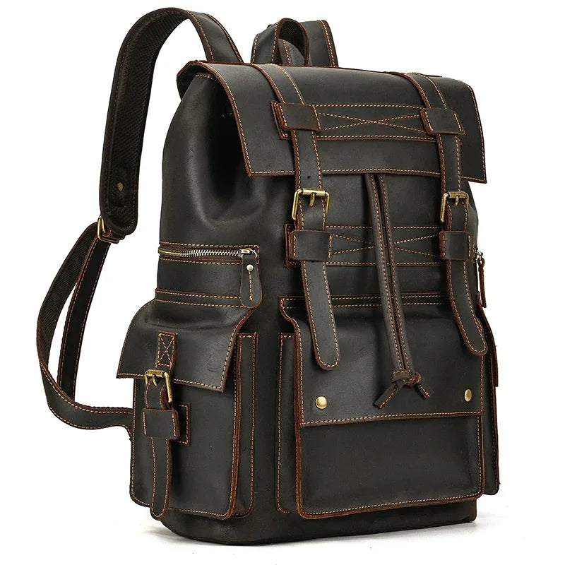 Men's Genuine Leather Backpack - 17 Inch Laptop Travel Daypack