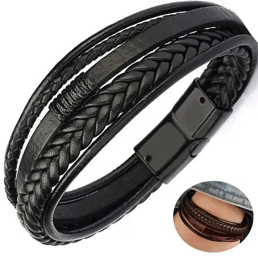 Braided Leather Bracelet - Magnetic Clasp