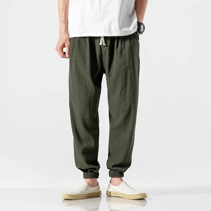 Cotton Linen Harem Pants - Chinese Style Joggers