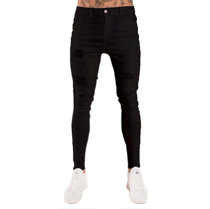 Knee Ripped Stretch Jeans - Hip Hop Slim Fit