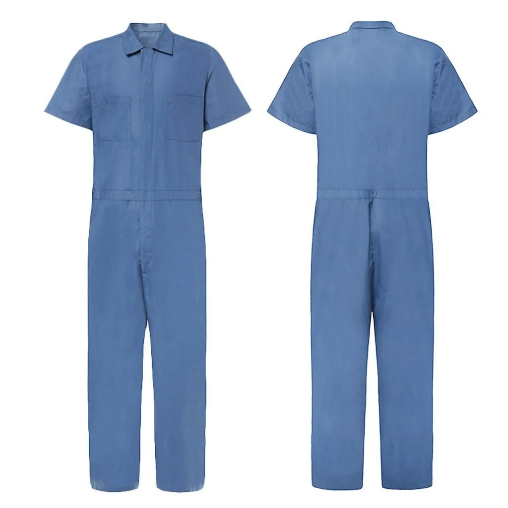 Short Sleeve Overalls - Zipper Jumpsuit Workwear