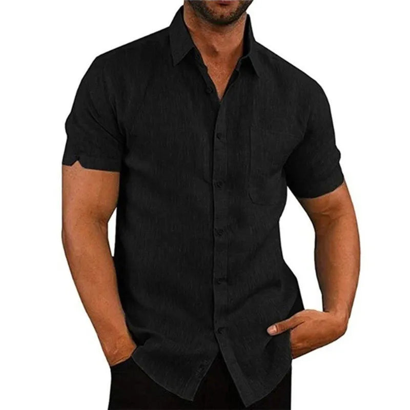 Men's Classic Polo Collar Short Sleeve Button Shirt - Summer Casual Wear