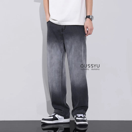 Gradient Grey Jeans - Lyocell Wide Leg Summer Pants