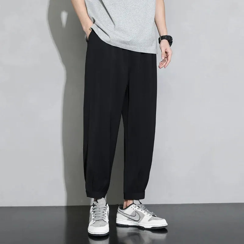 High Waist Workwear Pants - Elastic Straight Trousers