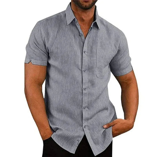 Men's Classic Polo Collar Short Sleeve Button Shirt - Summer Casual Wear