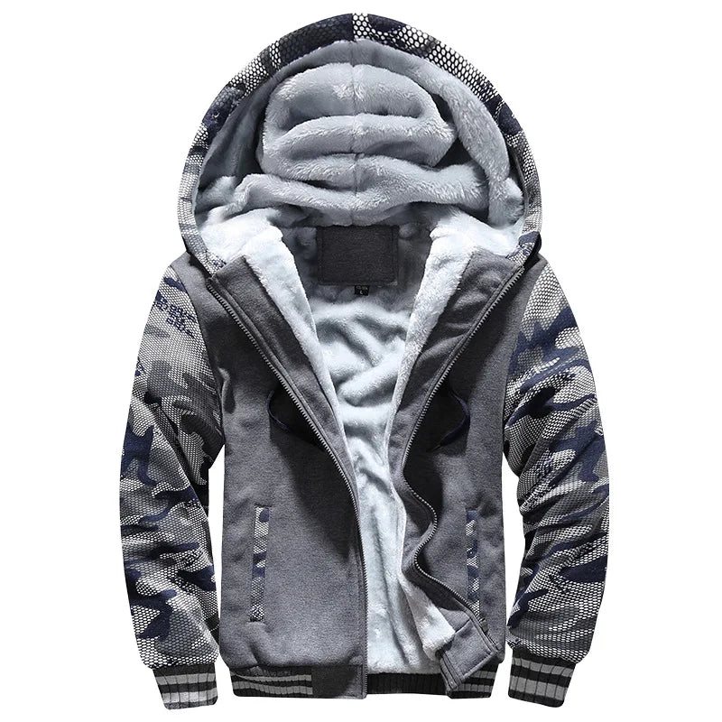 Men's Winter Fleece Hooded Jacket - Warm Zipper Tracksuit Sweatshirt