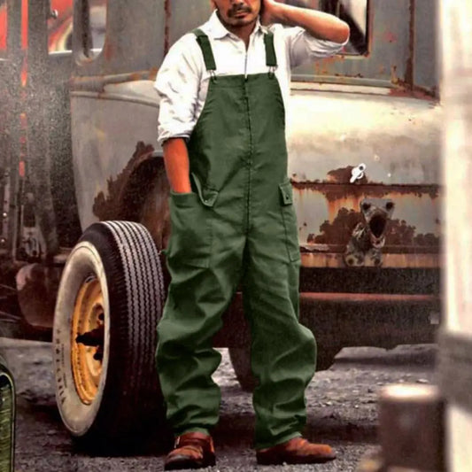 Retro Denim Jumpsuit - Loose Cargo Overalls