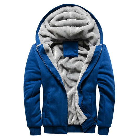 Men's Winter Fleece Hooded Jacket - Warm Zipper Tracksuit Sweatshirt