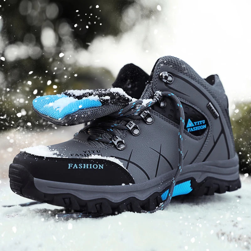 Men's Waterproof Winter Snow Boots - Insulated Leather Hiking Work Boots
