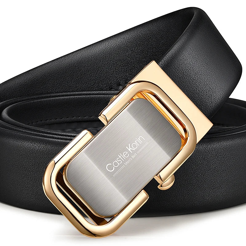 Men's Genuine Cowhide Leather Belt - Automatic Alloy Buckle Dress Belt