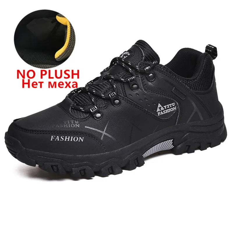 Men's Waterproof Winter Snow Boots - Insulated Leather Hiking Work Boots