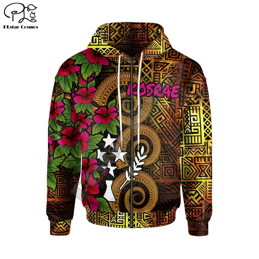 Tribal Kosrae Polynesian Hibiscus 3D Print Hoodie - Unisex Streetwear