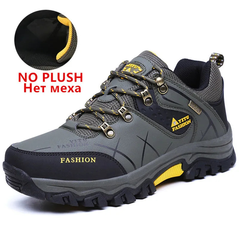 Men's Waterproof Winter Snow Boots - Insulated Leather Hiking Work Boots