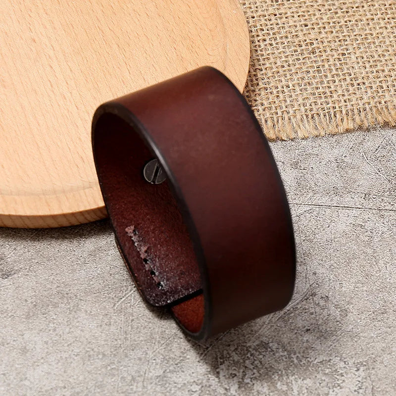 Vintage Leather Cuff Bracelet - Wide Wrap Bangle