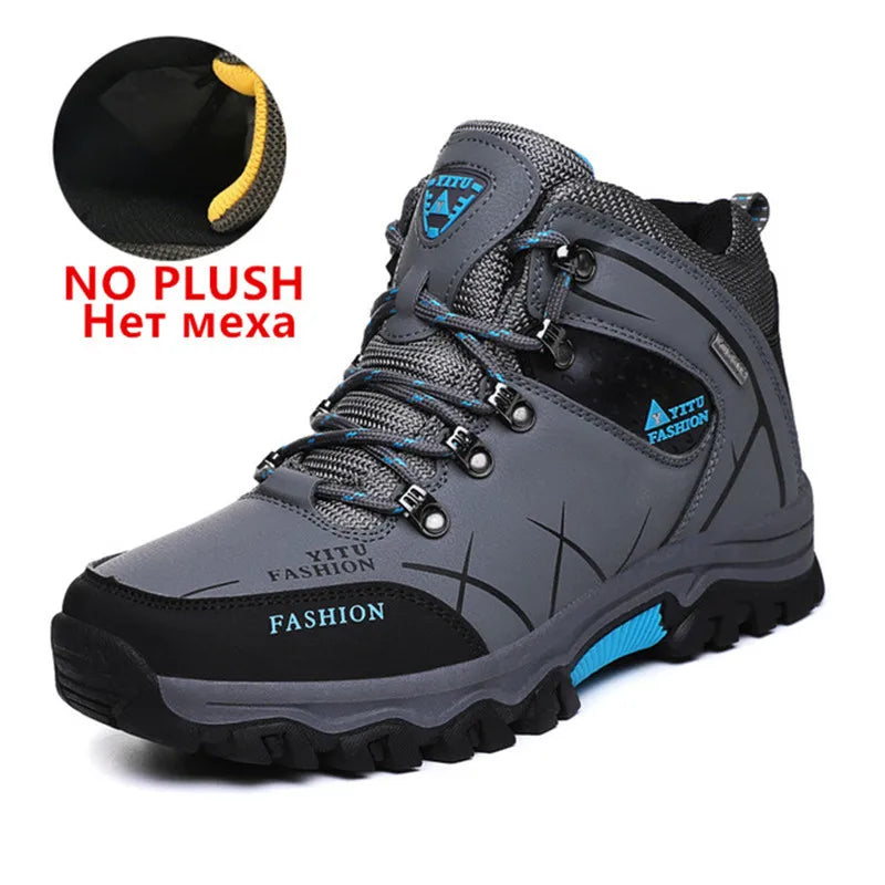 Men's Waterproof Winter Snow Boots - Insulated Leather Hiking Work Boots