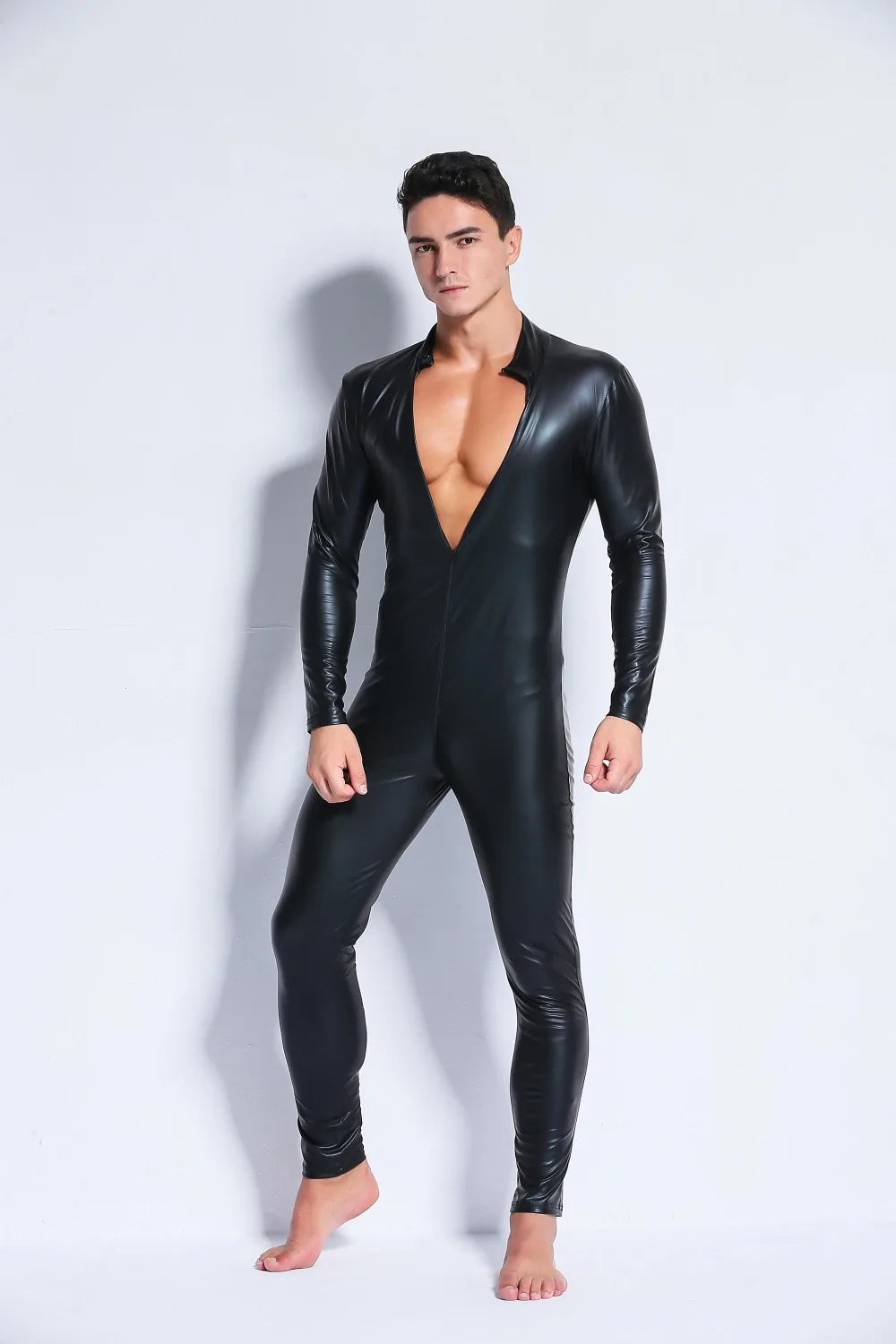 Wetlook Faux Leather Bodysuit - Metallic Catsuit