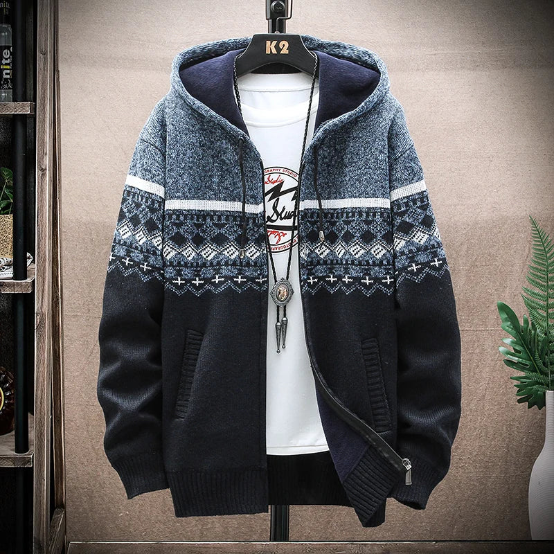 Plaid Hooded Cardigan - Wool Zipper Fleece Jumper