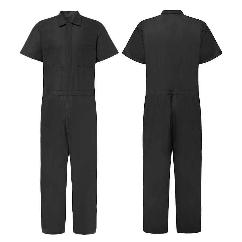 Short Sleeve Overalls - Zipper Jumpsuit Workwear