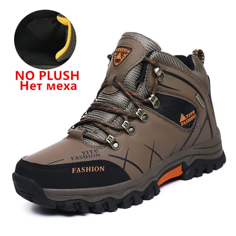 Men's Waterproof Winter Snow Boots - Insulated Leather Hiking Work Boots