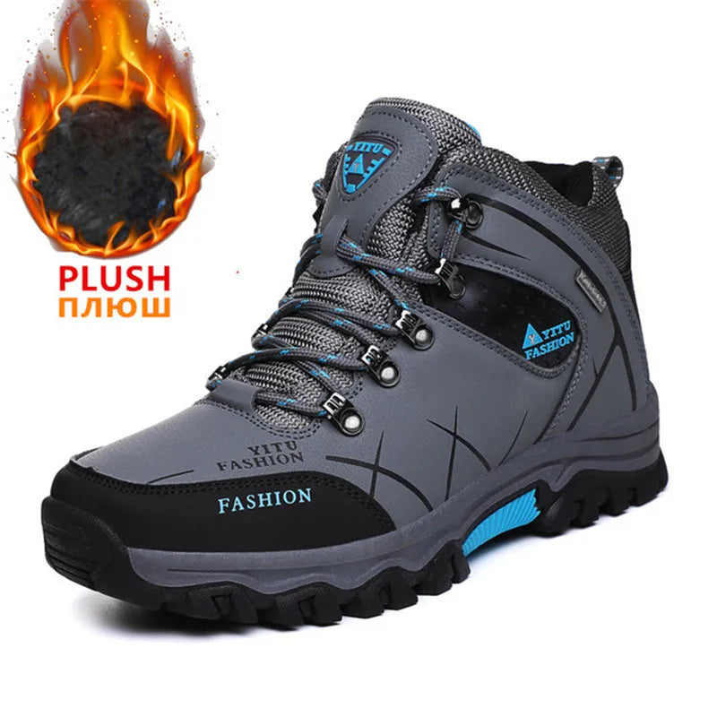 Men's Waterproof Winter Snow Boots - Insulated Leather Hiking Work Boots