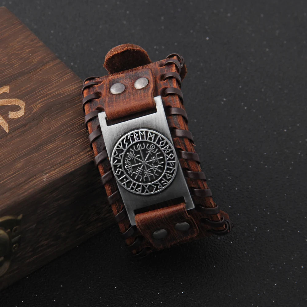 Viking Leather Bracelet - Braided Cuff Bangle