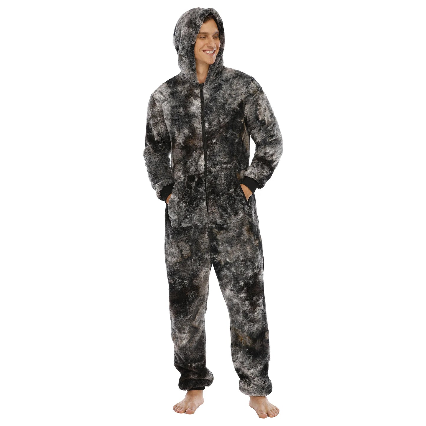Flannel Hooded Onesie - Cozy Zipper Jumpsuit