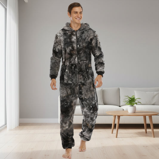 Flannel Hooded Onesie - Cozy Zipper Jumpsuit