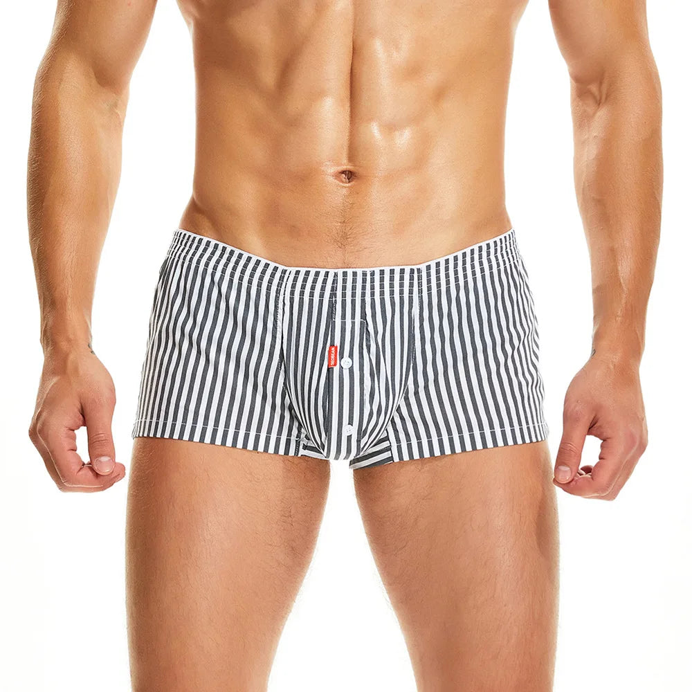 SEOBEAN Elastic-Free Lounge Boxers - Striped Cotton