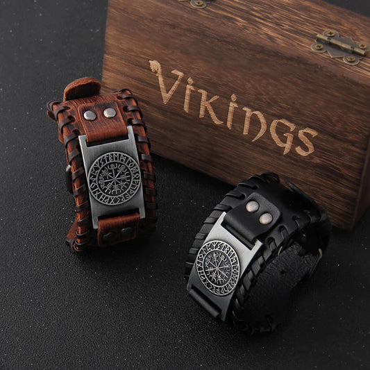 Viking Leather Bracelet - Braided Cuff Bangle