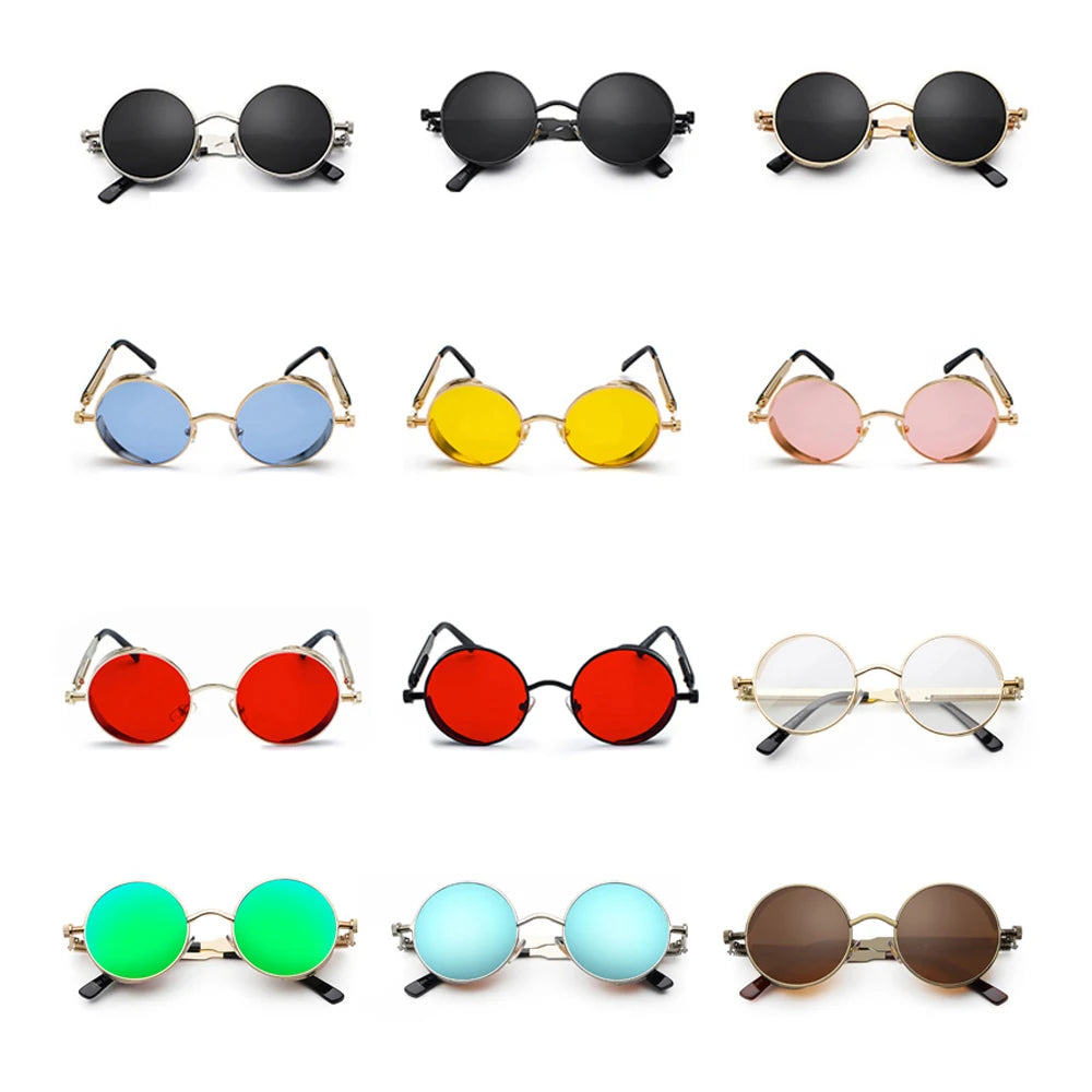 Kachawoo Steampunk Round Sunglasses - Red Lens Metal