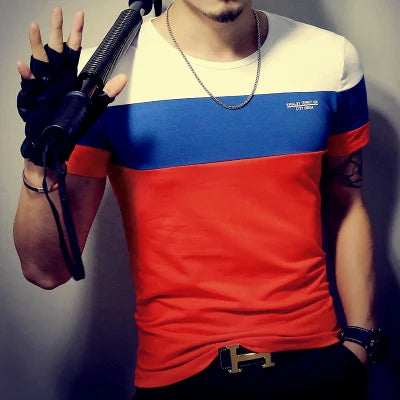 Patchwork Hip Hop Tee - Slim Fit Casual 5XL