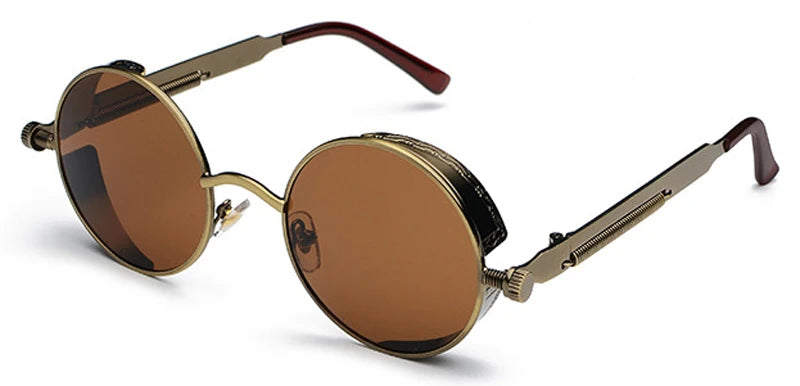 Kachawoo Steampunk Round Sunglasses - Red Lens Metal