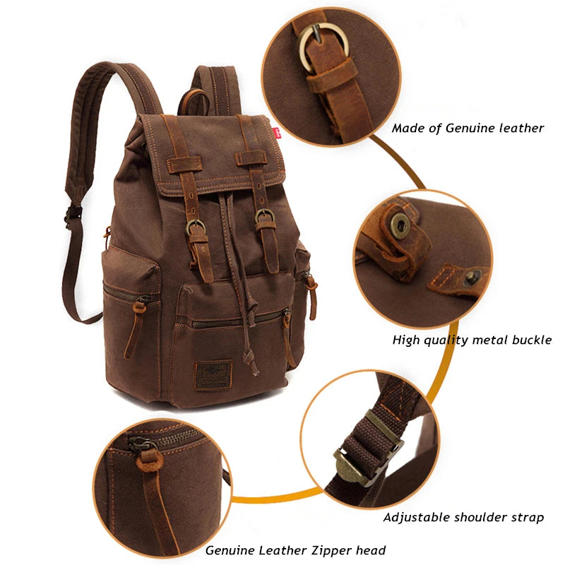 Men's Vintage Canvas Backpack - Large Capacity Travel & Laptop Bag
