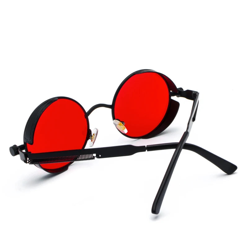 Kachawoo Steampunk Round Sunglasses - Red Lens Metal