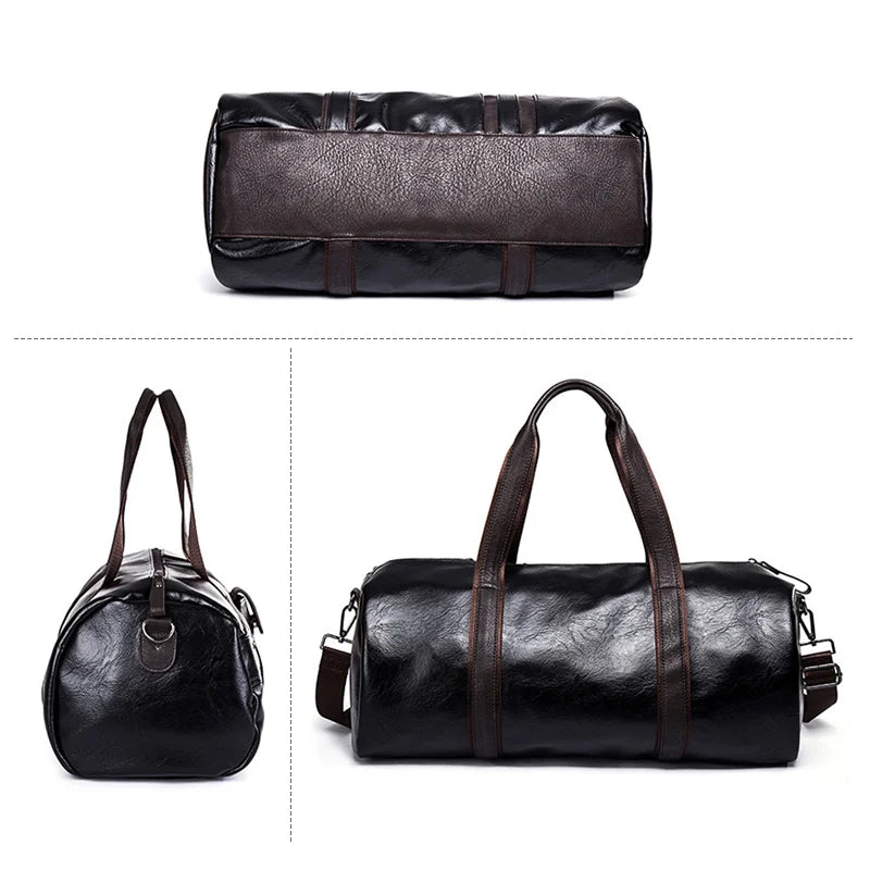 Men's PU Leather Gym Bag - Travel Duffel for Fitness & Yoga