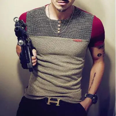 Patchwork Hip Hop Tee - Slim Fit Casual 5XL