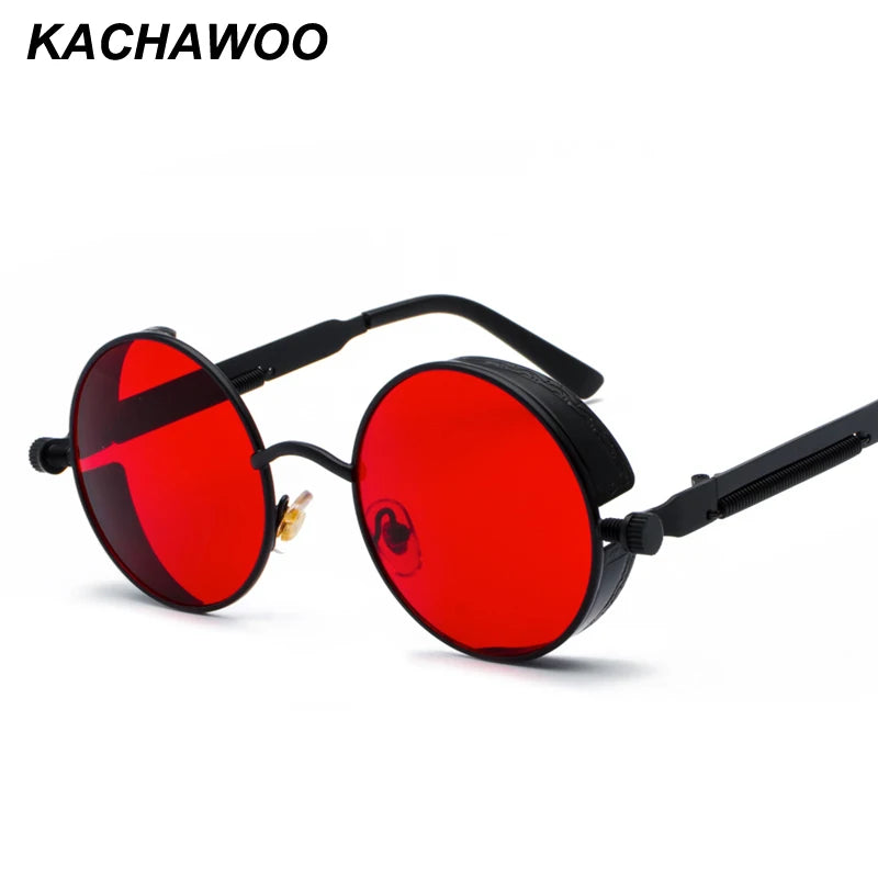 Kachawoo Steampunk Round Sunglasses - Red Lens Metal