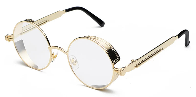 Kachawoo Steampunk Round Sunglasses - Red Lens Metal