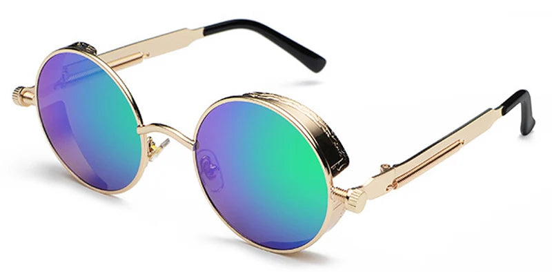 Kachawoo Steampunk Round Sunglasses - Red Lens Metal